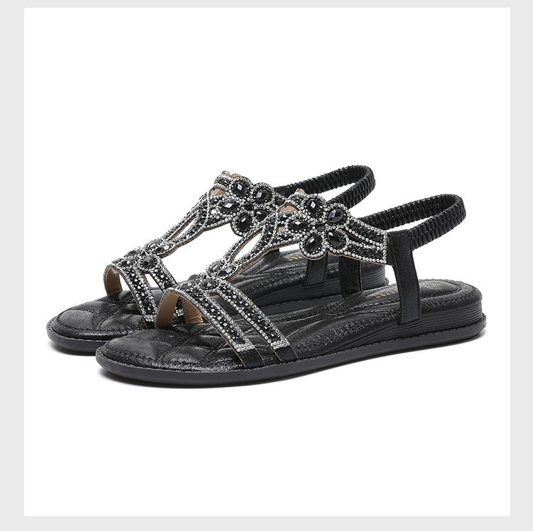 Naisten Litteät Sandalet – Avoin Varvas – Kimallevyöt – Leikattu Slingback-Muotoilu-Sandaalit-EmiyoSuomi