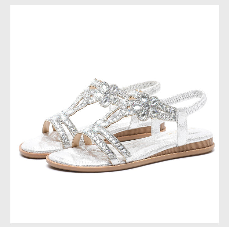 Naisten Litteät Sandalet – Avoin Varvas – Kimallevyöt – Leikattu Slingback-Muotoilu-Sandaalit-EmiyoSuomi