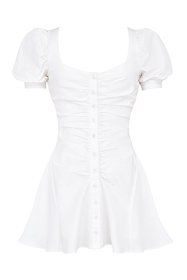 Robe blanche mini à manches bouffantes - Élégante - Mode-Mekot-EmiyoSuomi