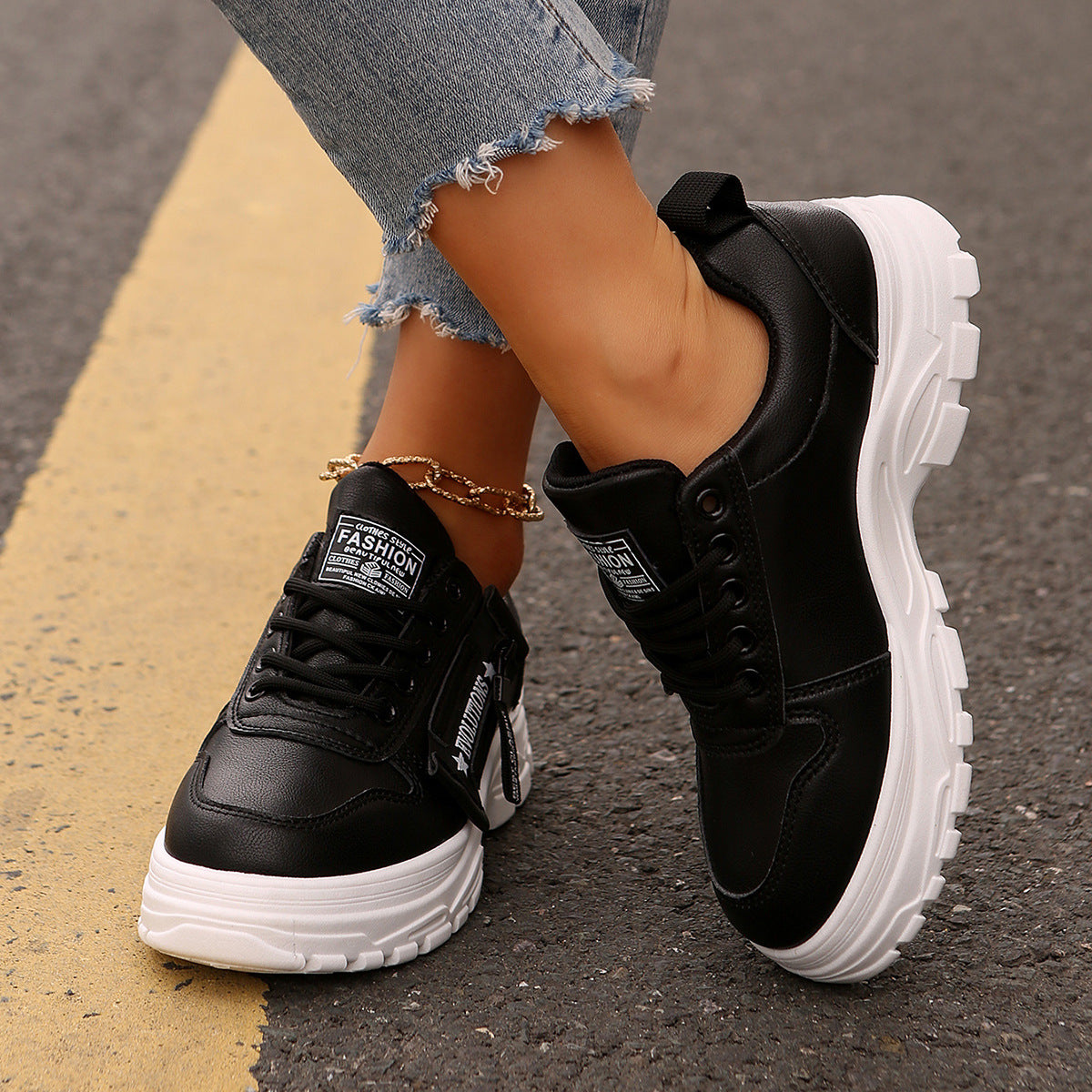 Sneakerit Sivuvetoketjulla Paksu Pohja Kauden Kautta - EmiyoSuomi