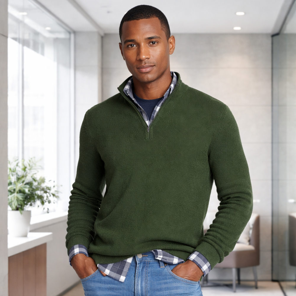 Miesten Cashmere Zip Pullover | Business Casual | Pehmeä, Elegantti