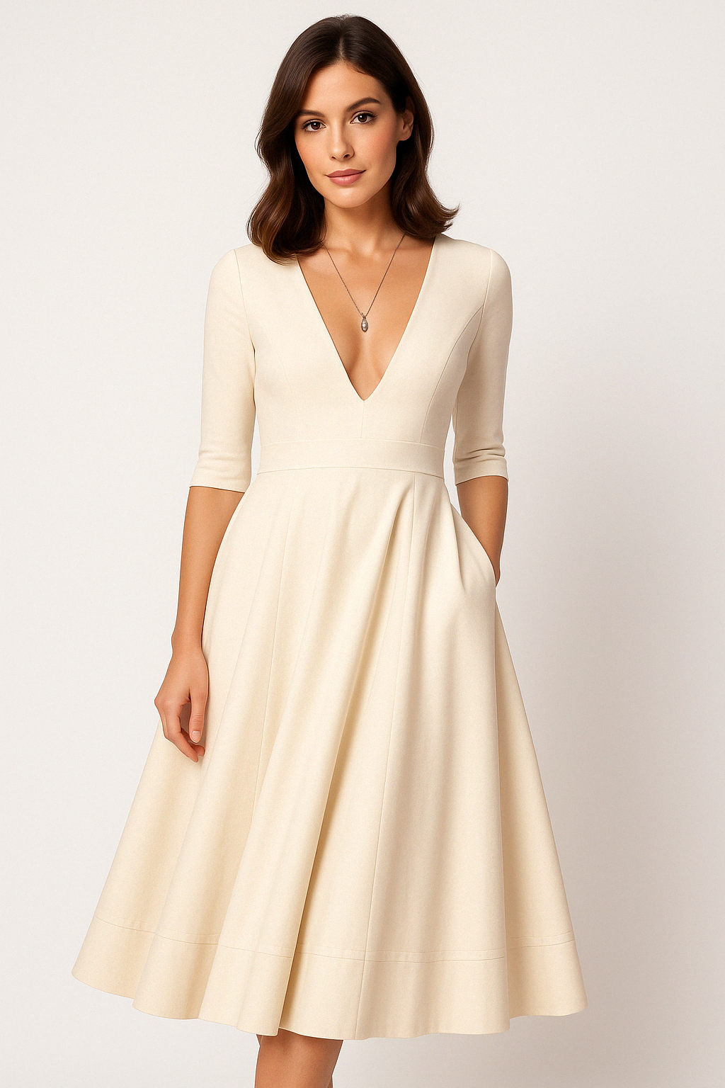 Midi Mekko V-pääntie - Klassinen ja Tyylikäs-Mekot-EmiyoSuomi