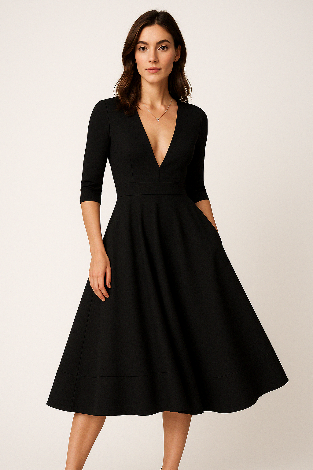 Midi Mekko V-pääntie - Klassinen ja Tyylikäs-Mekot-EmiyoSuomi