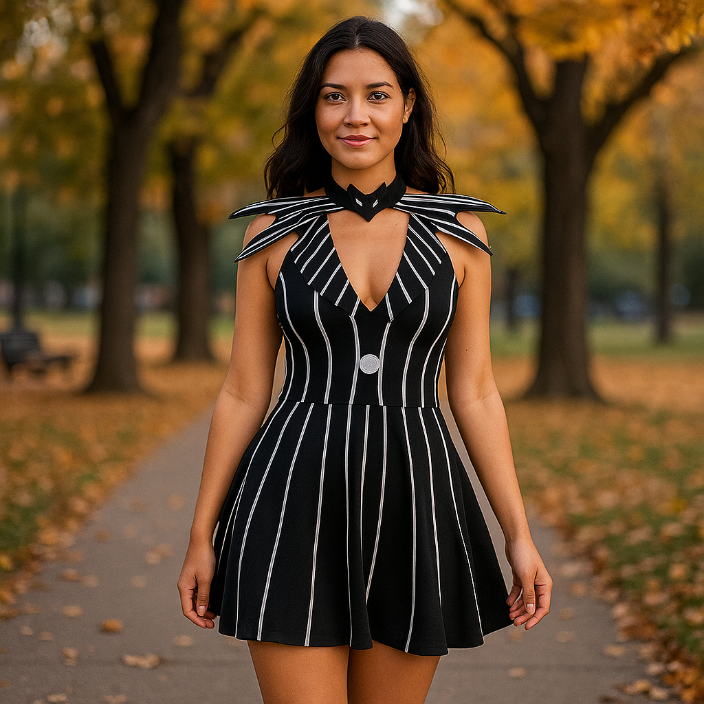 Goottinen Raidallinen Halloween Mini Mekko - Naisten Tyylikäs Puku