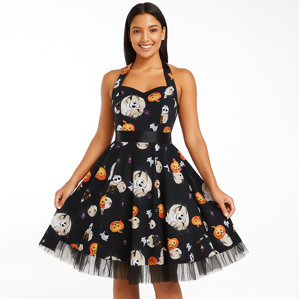 Alessandra Halloween Midi Mekko - Sarjakuvaprintti - Uniikki Design