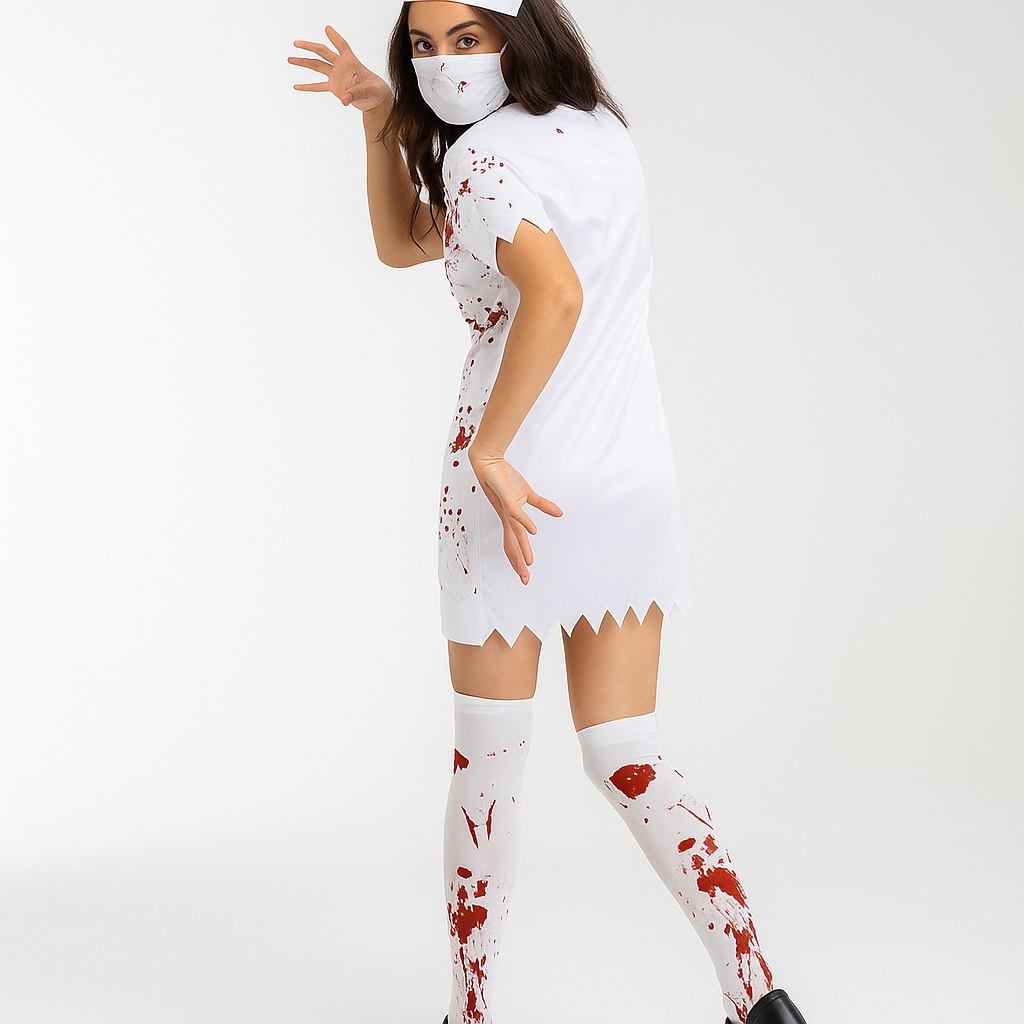 Anita - Pelottava Sairaanhoitajan Puku - Veritahrat Efekti - Karmiva Halloween-asuste