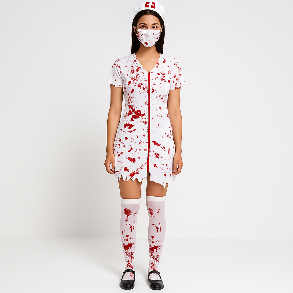 Anita - Pelottava Sairaanhoitajan Puku - Veritahrat Efekti - Karmiva Halloween-asuste
