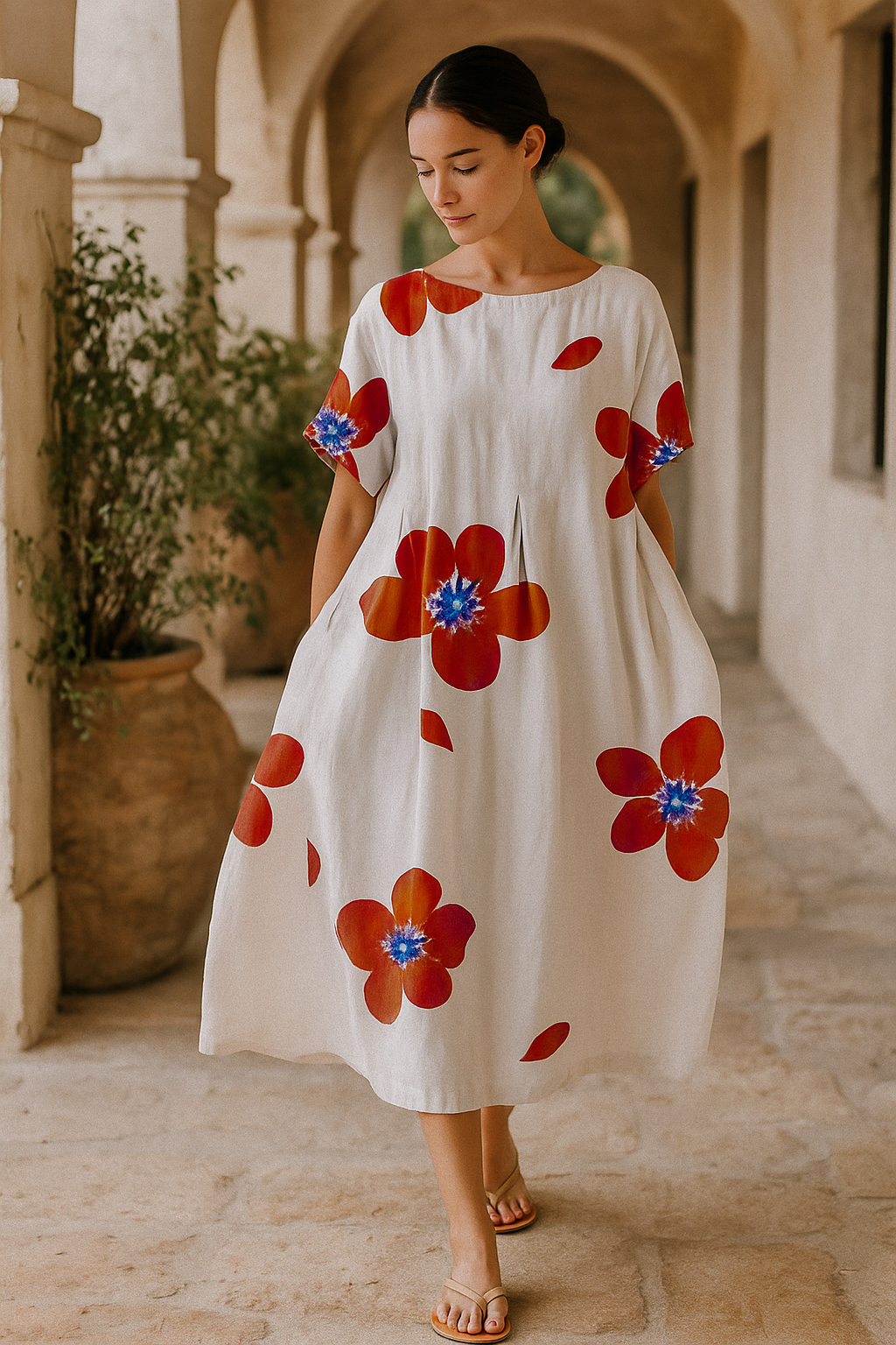 Väljä kukkamekko naisille - Kevät/Summer - Pyöreä pääntie