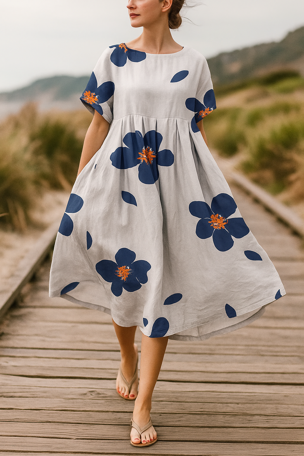 Väljä kukkamekko naisille - Kevät/Summer - Pyöreä pääntie