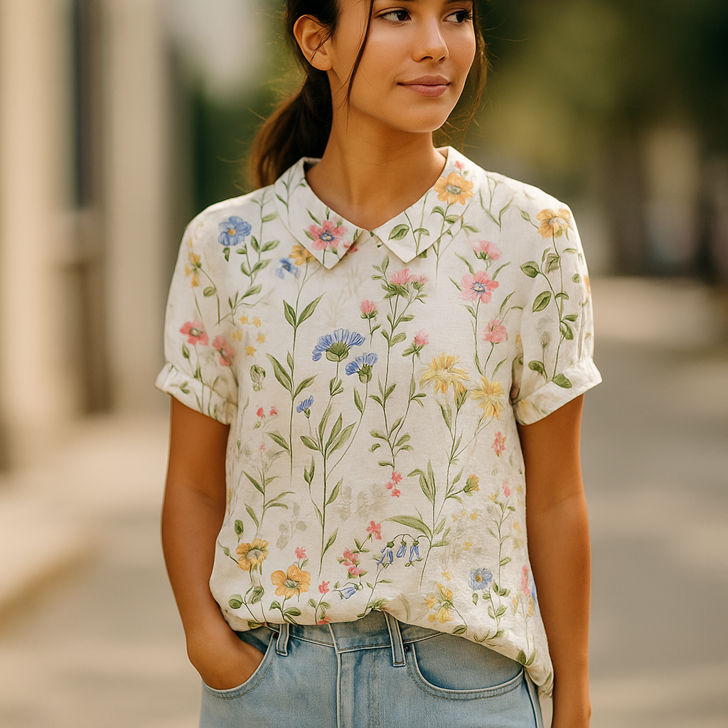 FLORA - Kukkaprintti Paita - Luonnollinen Eleganssi