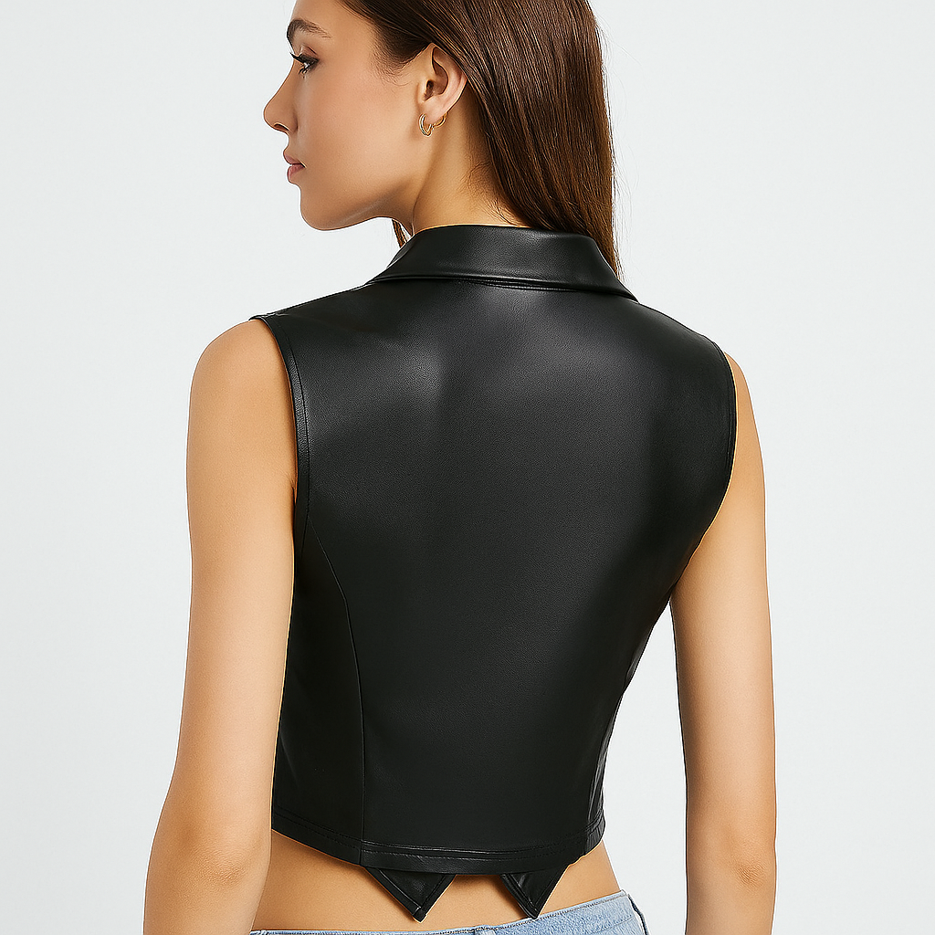 Stijlvolle strak zittende kunstleren bodywarmer voor dames