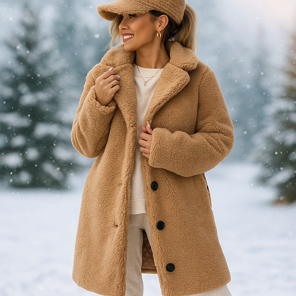 Kvinders Lang Teddy Jakke – Oversize – Kunstpels – Notch Krave