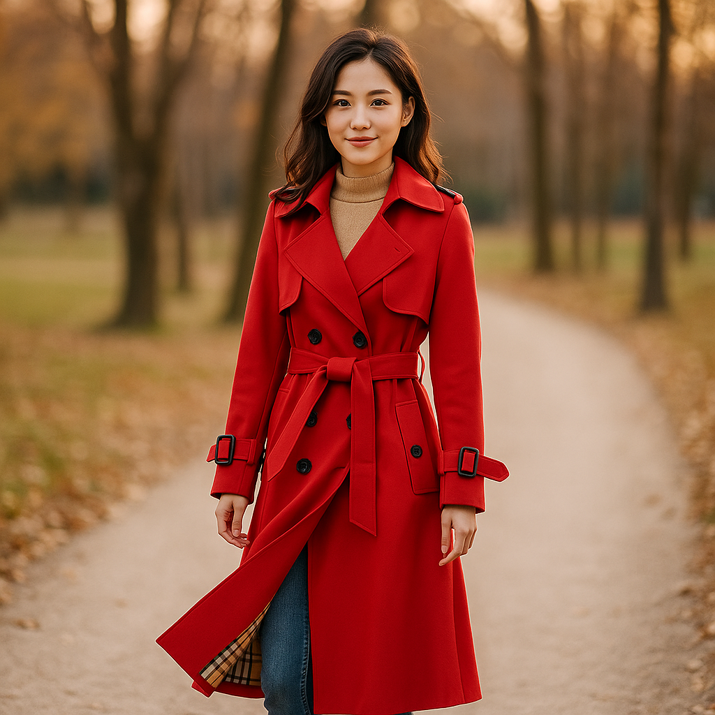 Kvinders dobbelte strikkede trenchcoat - Klassisk stil - Tidløs overtøj