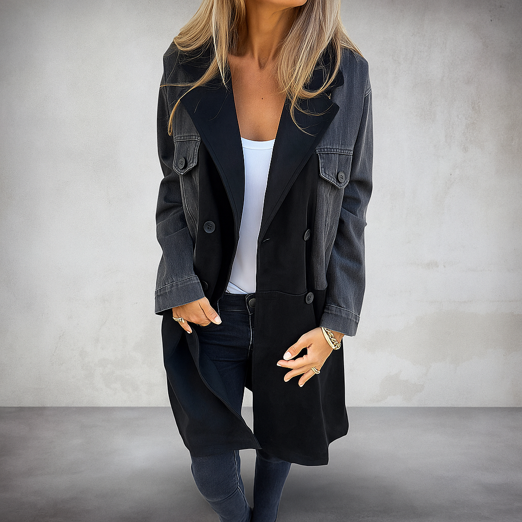 Bonfilia trench - denim-omgezoomd - unieke stijl en duurzaamheid