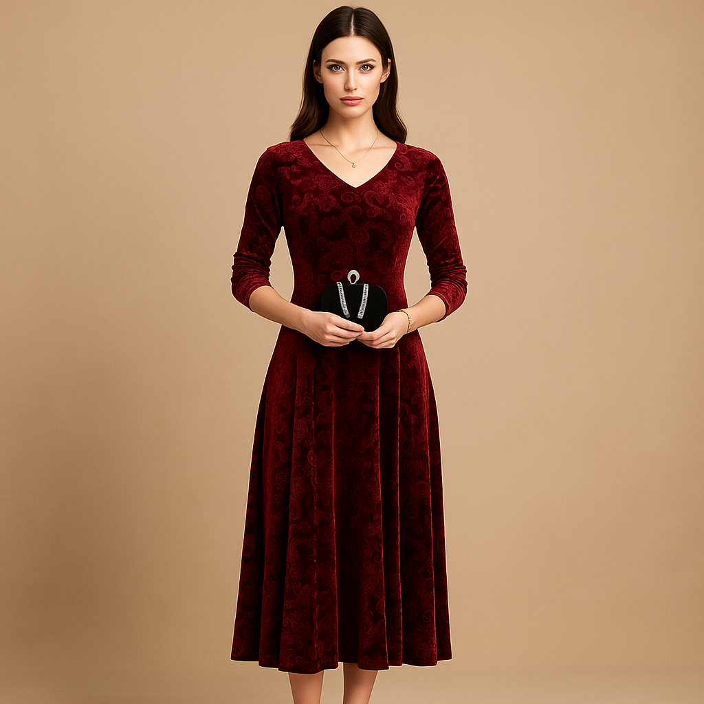 Samettinen kukkakuvioinen A-linjainen mekko