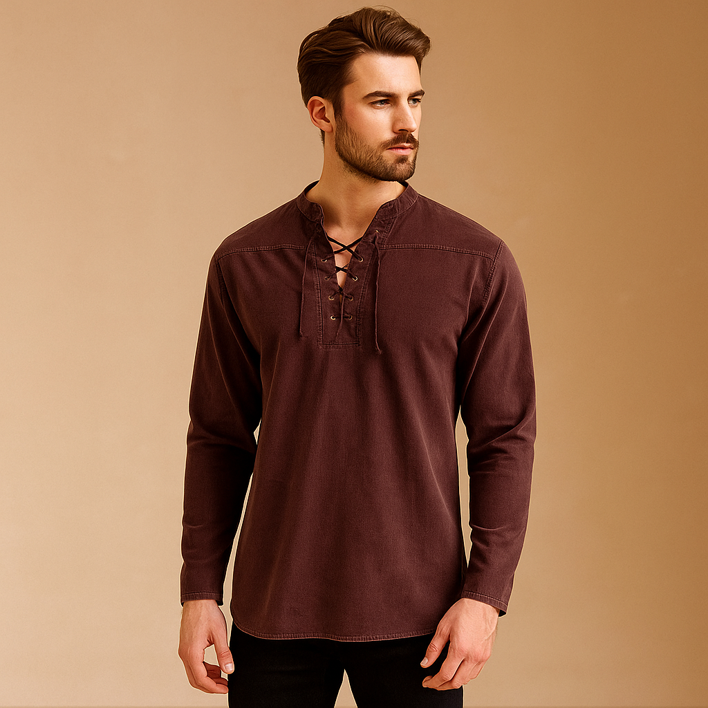 Hanski - Heren shirt met V-hals en tape detail