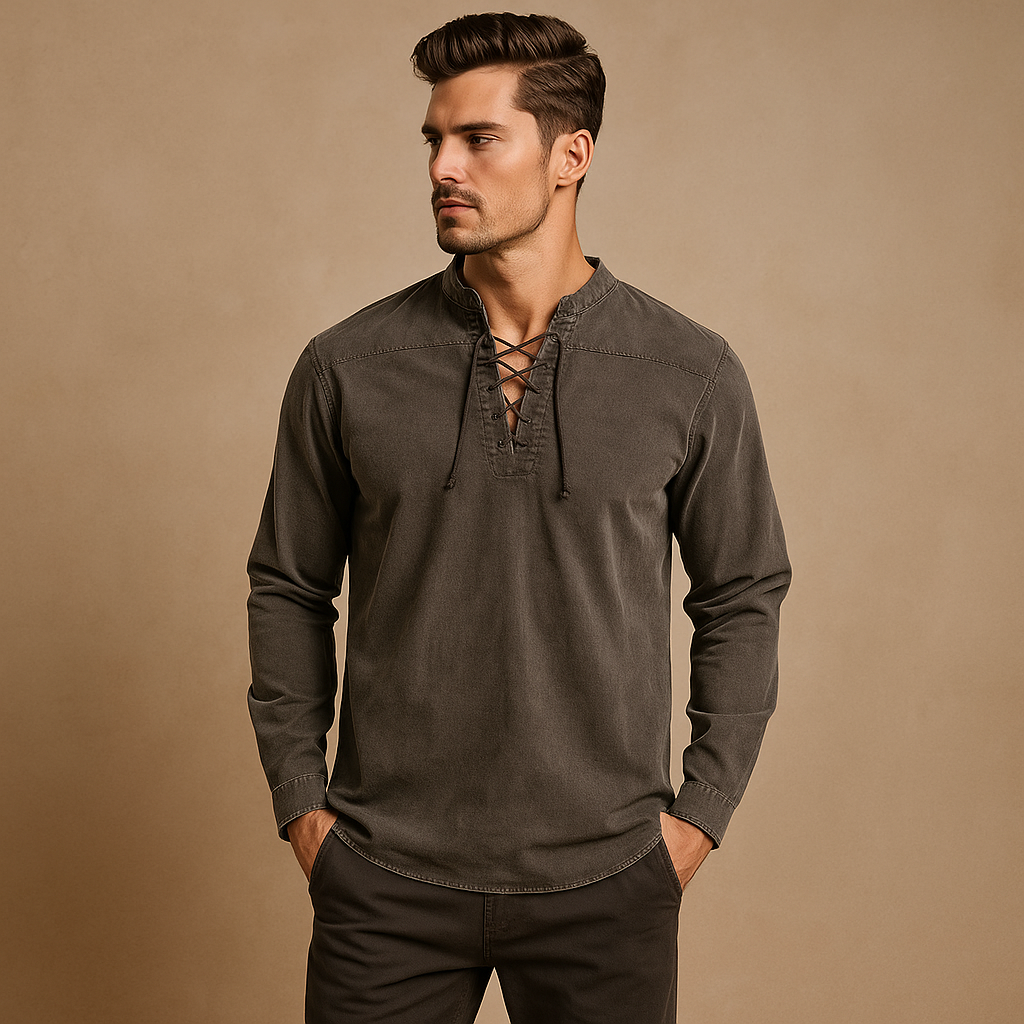Hanski - Heren shirt met V-hals en tape detail