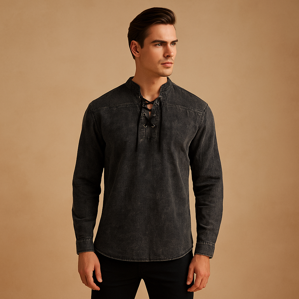 Hanski - Heren shirt met V-hals en tape detail