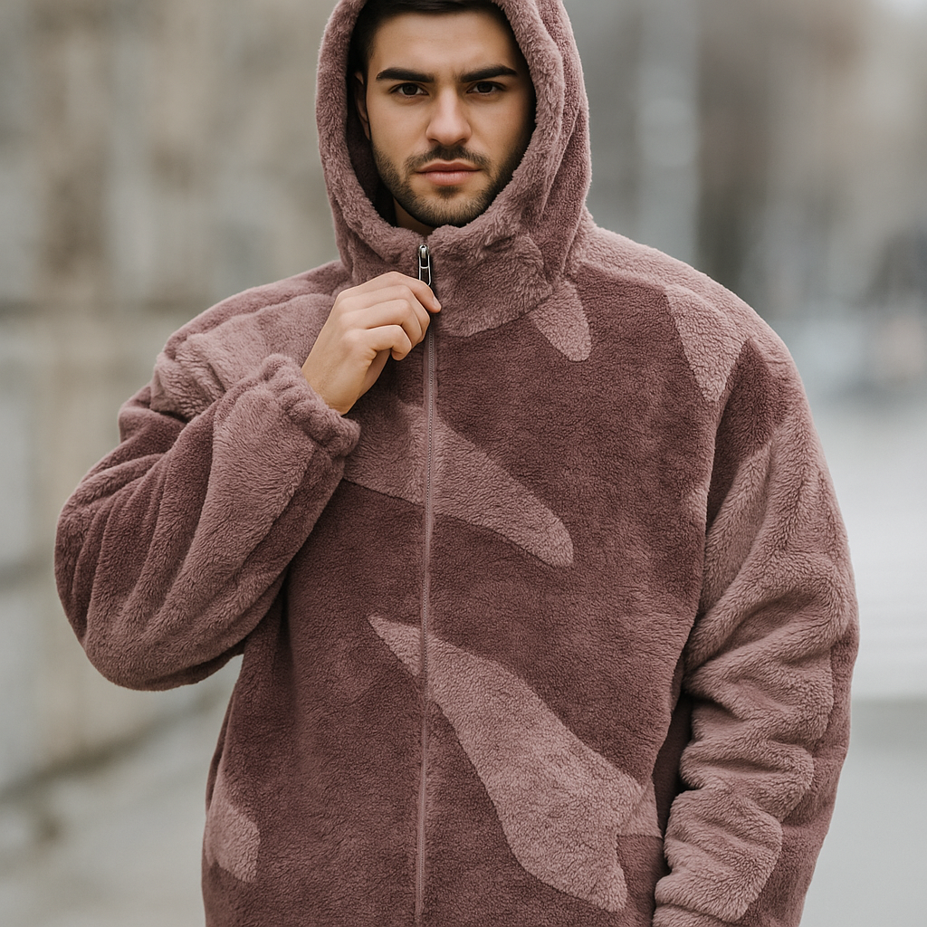 Heren fleece-jas - stedelijke stijl - winter - comfortabel - met capuchon