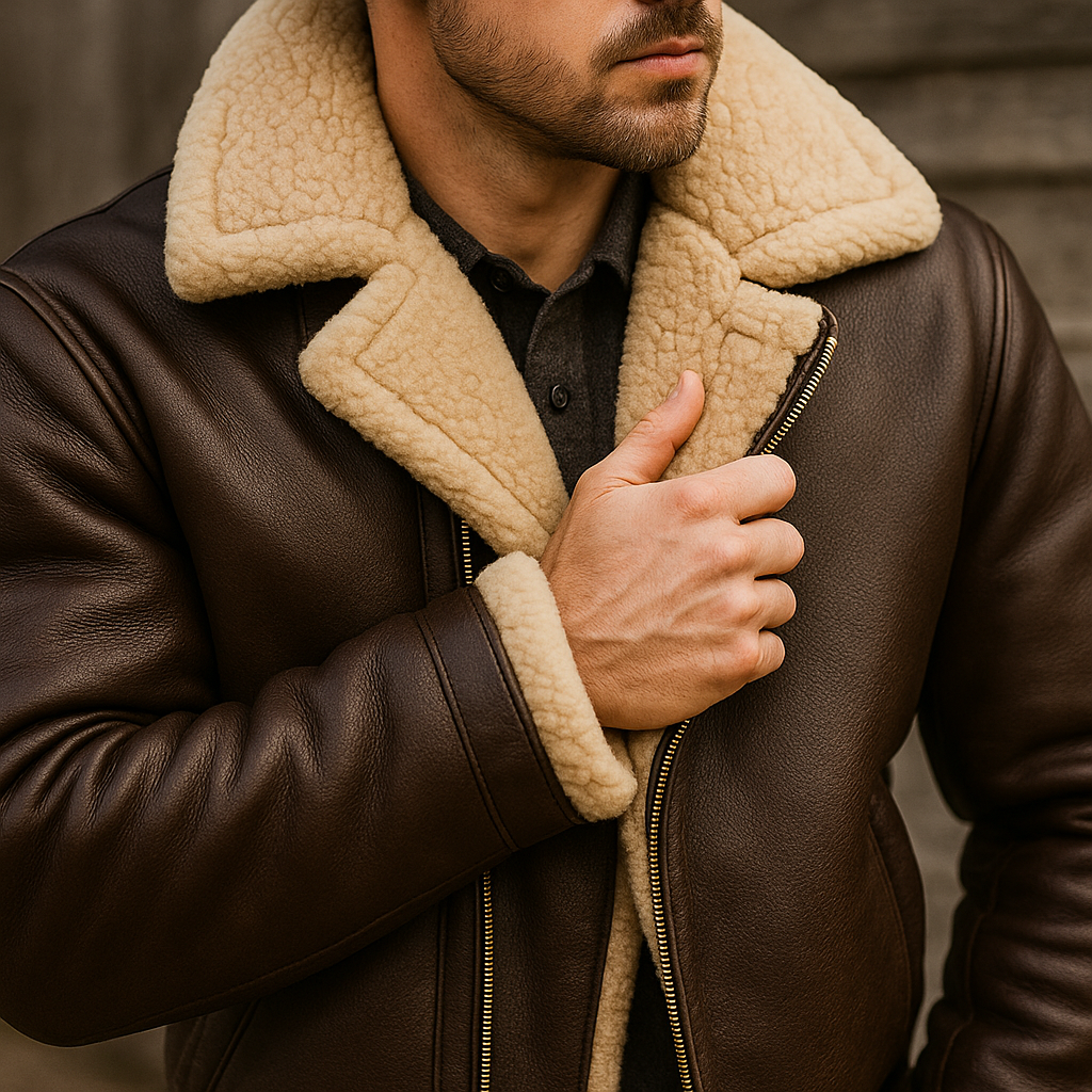 Heren leren pilotenjas - bontkraag - echt leer