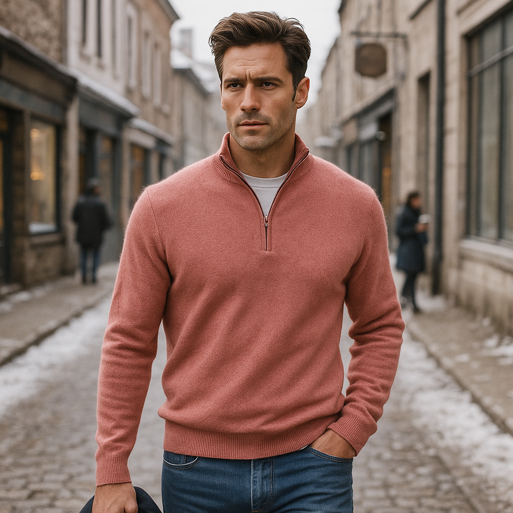 Basics | Herre kashmir uldtrøje med lynlås