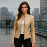 Stilla Dames Leren Jas - Elegant Ontwerp - Mao Kraag - Comfort