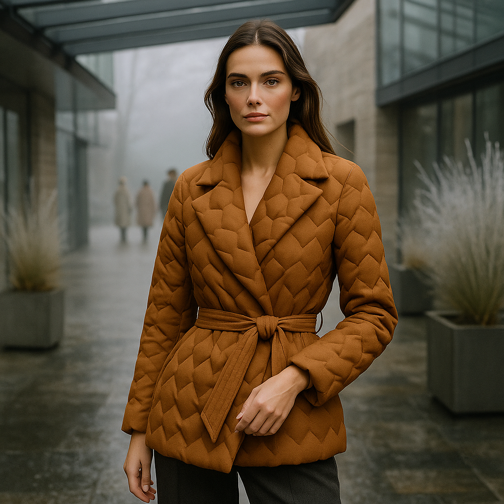 Kvinders elegant dunjakke - med bælte - varm og stilfuld