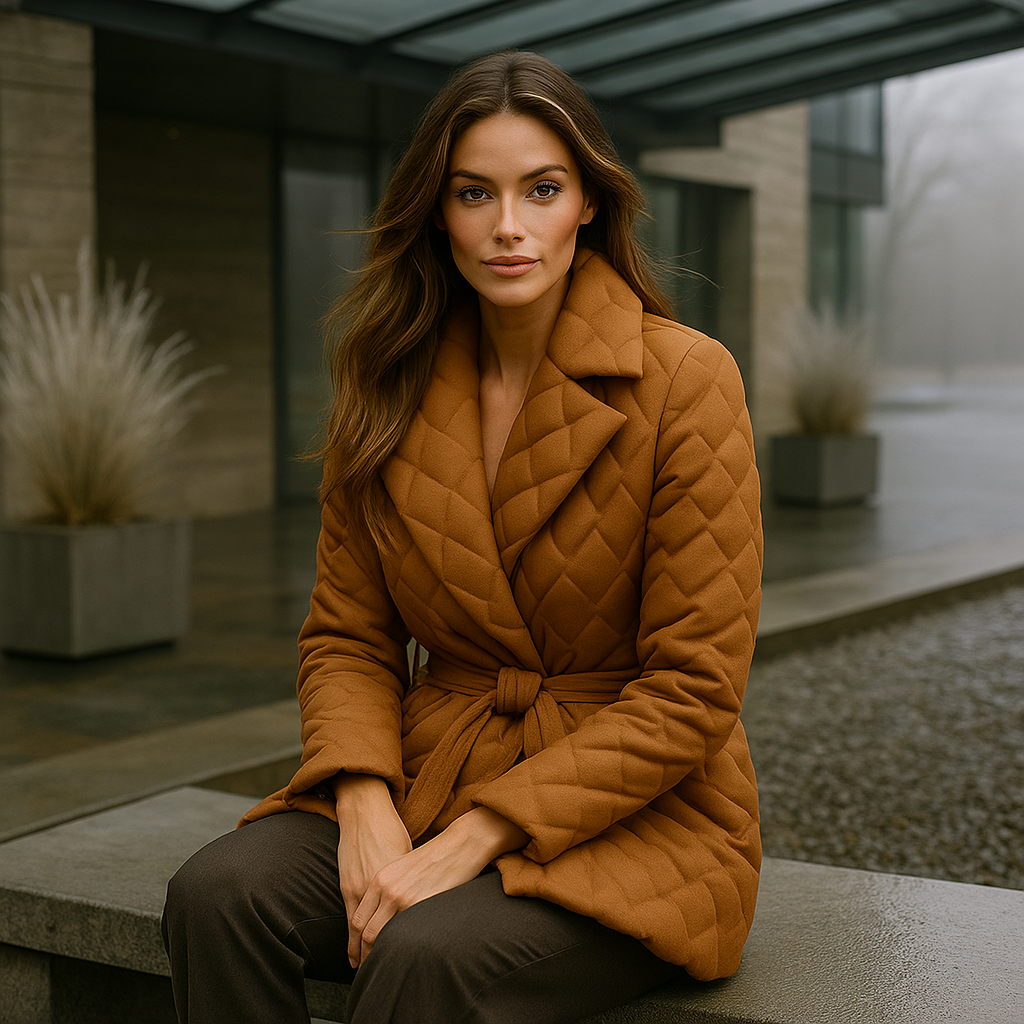 Kvinders elegant dunjakke - med bælte - varm og stilfuld