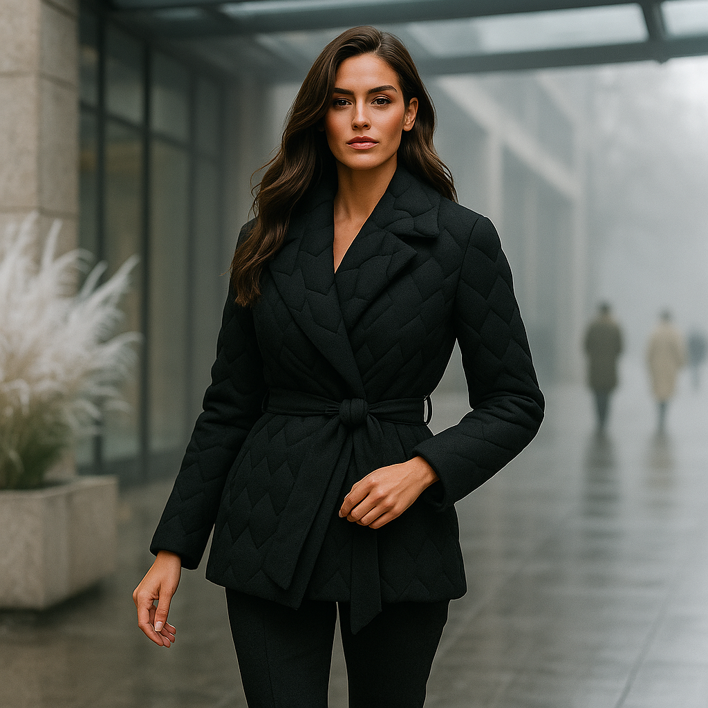 Kvinders elegant dunjakke - med bælte - varm og stilfuld