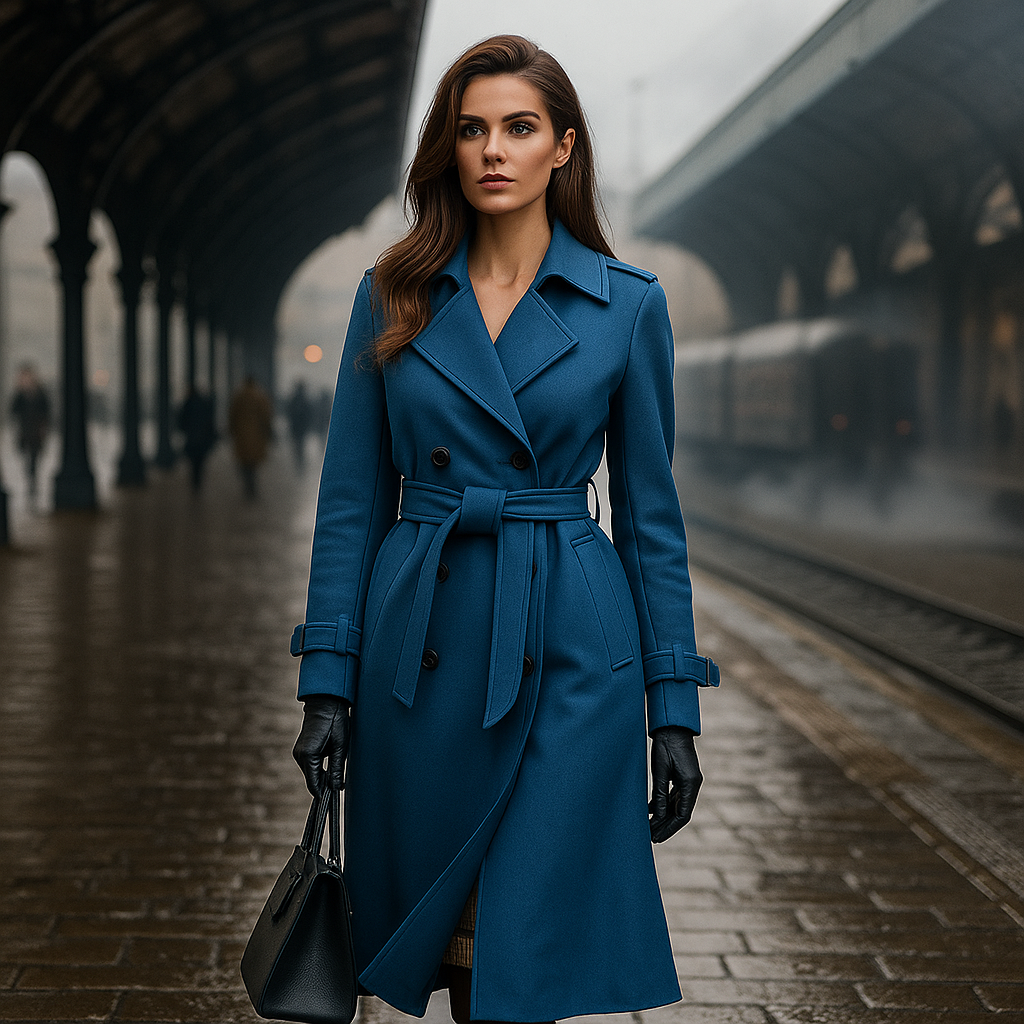 Kvinders dobbelte strikkede trenchcoat - Klassisk stil - Tidløs overtøj