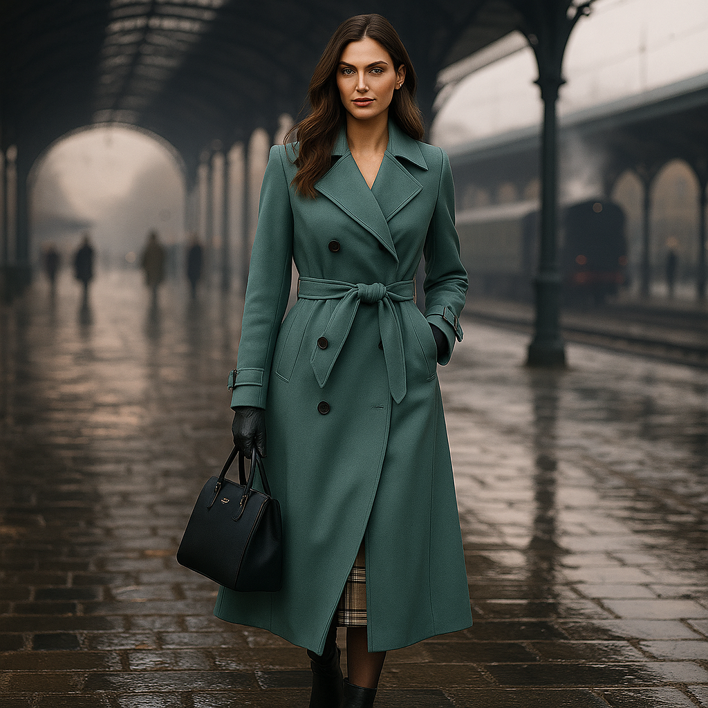 Kvinders dobbelte strikkede trenchcoat - Klassisk stil - Tidløs overtøj