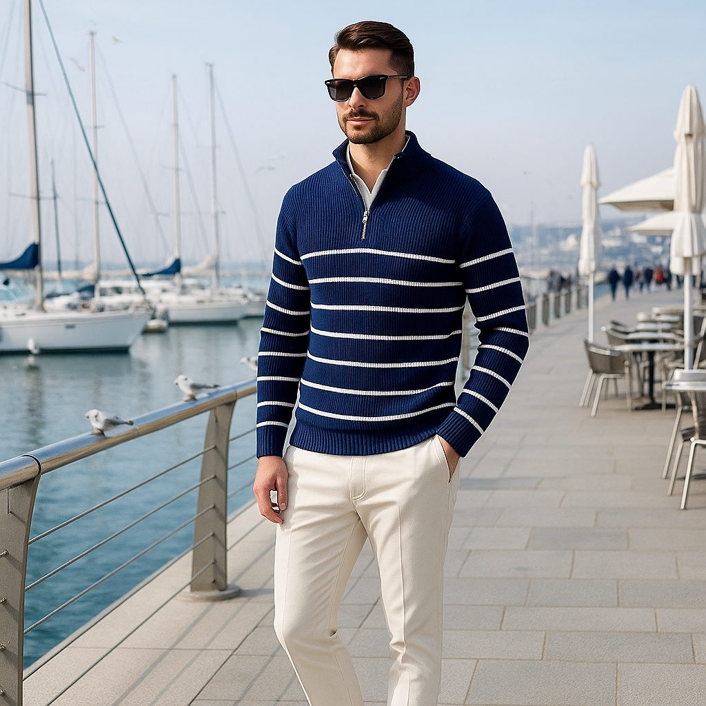 Raidallinen miesten puuvillapaita - kevyt - rento - pitkähihainen