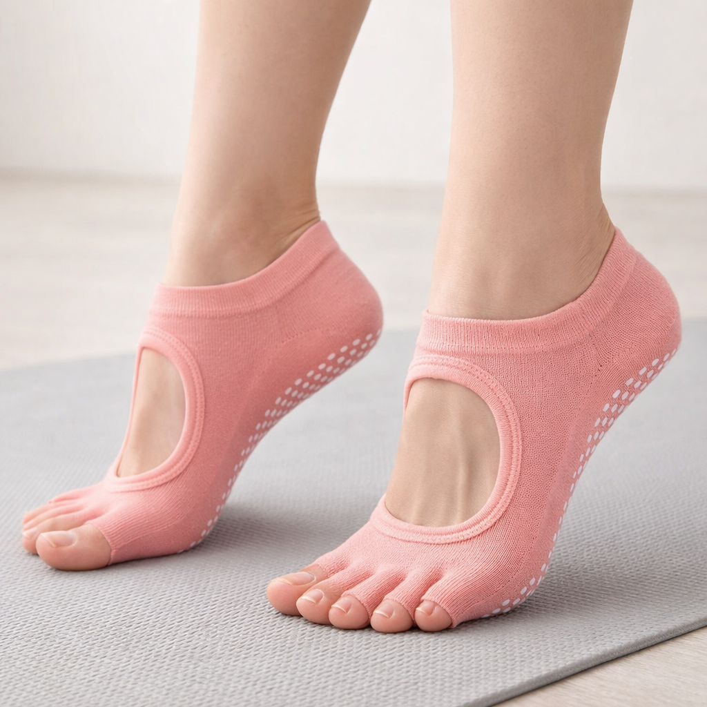 Naisten Viiden Varpaankynnen Pilates-sukat Liukumattomasta Puuvillasta