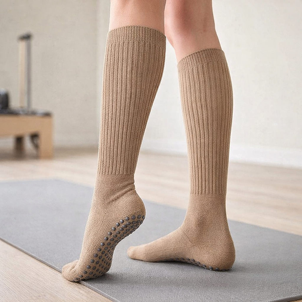 Pilates Grip Sukat Polven Ylle – Puuvillainen Liukumaton
