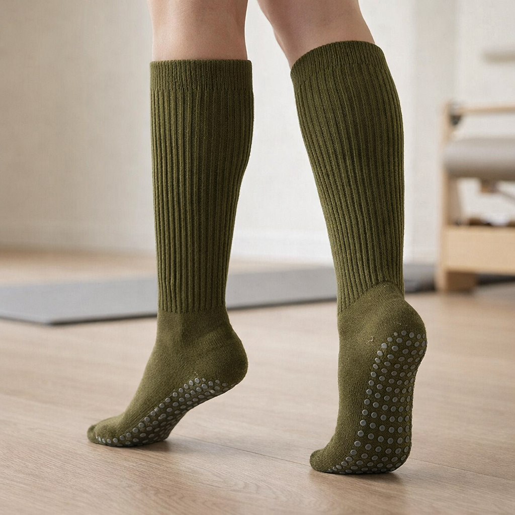 Pilates Grip Sukat Polven Ylle – Puuvillainen Liukumaton