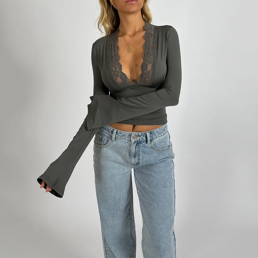 Celina - Elegantti pitsinen naisten paita - Pitkähihainen