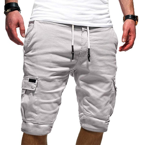 Miesten slim fit cargo shortsit, casual kesätyyli, mustat, vihreät, beige värit
