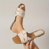 Naisten neliönmuotoiset liukusandalit – PU-hihnat, tasapohjat, kevät-kesämuoti-Sandaalit-EmiyoSuomi