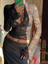 Phoebe - Ohut kukallinen pitsipaita - Pitkähihaiset - Naisten paita