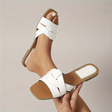 Naisten neliönmuotoiset liukusandalit – PU-hihnat, tasapohjat, kevät-kesämuoti-Sandaalit-EmiyoSuomi