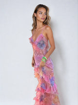 Pitkä kesämekko pastelliväreissä - romanttinen verkko - kevyt tyyli-Mekot-EmiyoSuomi