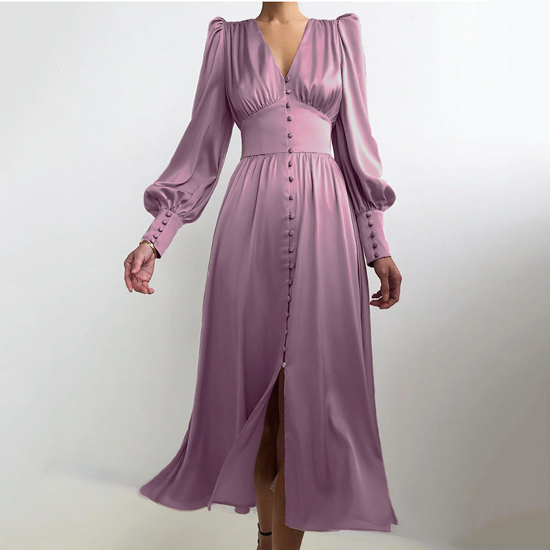 Mekko Pitkillä Hihoilla - Satiinihohtoinen Eleganssi-Mekot-EmiyoSuomi