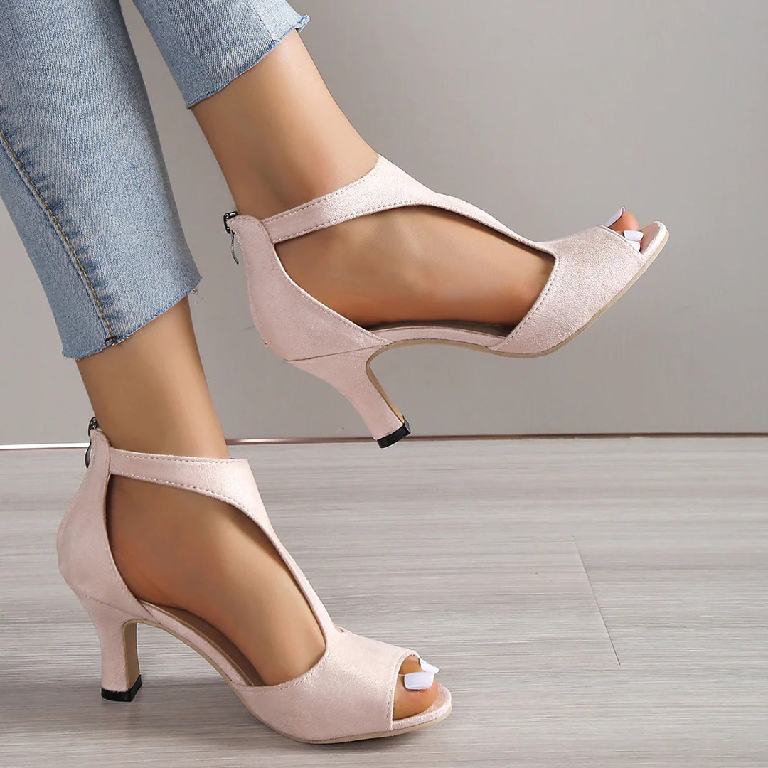 Naisten Korkokengät - Peep Toe - Nappanahka - Leikkausmuotoilu - Stiletto-korko-Sandaalit-EmiyoSuomi