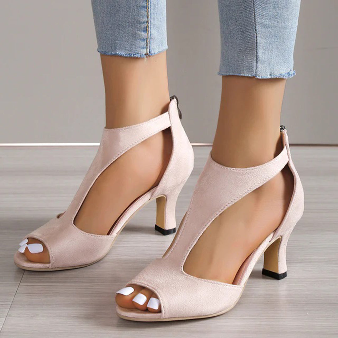 Naisten Korkokengät - Peep Toe - Nappanahka - Leikkausmuotoilu - Stiletto-korko-Sandaalit-EmiyoSuomi