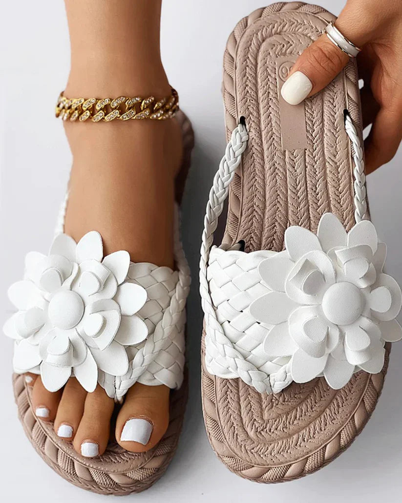 Naisten Sandalet - Letitetty Hihna - Kukallinen Koristelu - Kudottu Teksturoitu Pohja-Sandaalit-EmiyoSuomi