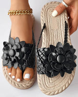 Naisten Sandalet - Letitetty Hihna - Kukallinen Koristelu - Kudottu Teksturoitu Pohja-Sandaalit-EmiyoSuomi