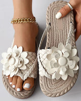 Naisten Sandalet - Letitetty Hihna - Kukallinen Koristelu - Kudottu Teksturoitu Pohja-Sandaalit-EmiyoSuomi
