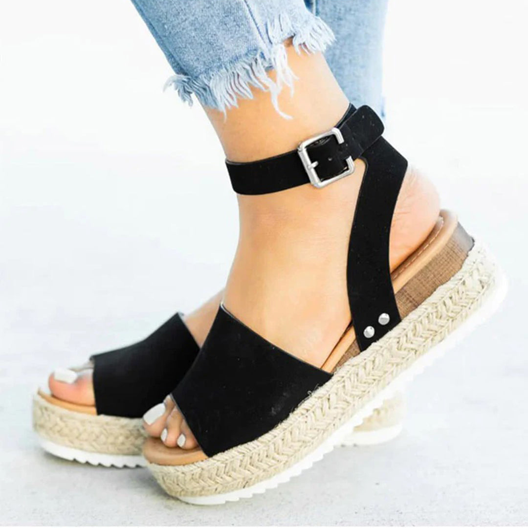 Naisten Platform-sandaalit - Espadrille-pohja - Säädettävä nilkkahihna - Varvasnauha-Sandaalit-EmiyoSuomi