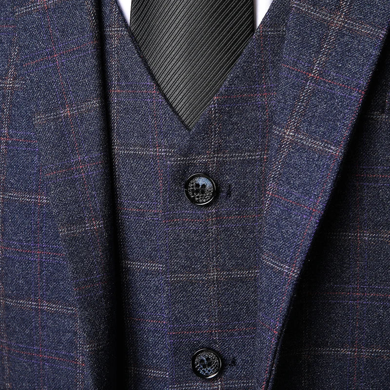 Miesten Kolmiosainen Puku – Slim Fit Ruutukuvio