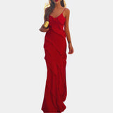 Elegantti pitkä mekko frilloilla - naisellinen tyyli - juhlavaatteet-Mekot-EmiyoSuomi